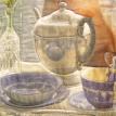 tea quilt detail (notice the "reflection" of the cup and bowl on the teapot!)